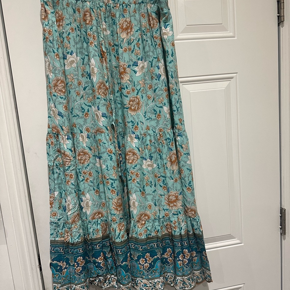 Elegant Floral Blue Maxi Skirt